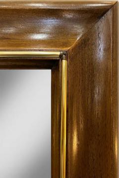 1960s Vintage Overscale Walnut Brass Campaign Style Mirror - 3525642