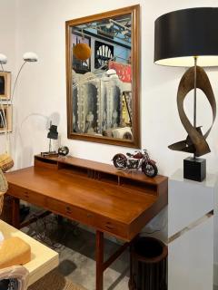 1960s Vintage Overscale Walnut Brass Campaign Style Mirror - 3525695