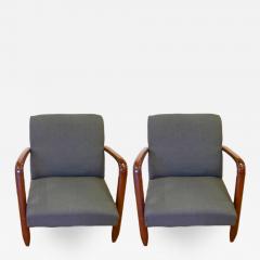 1960s Vintage Pair of Italian Modern Design Armchairs in Walnut and Denim - 332171