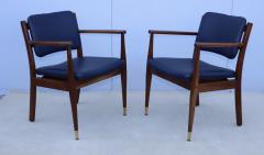 1960s Walnut Armchairs With Blue Leather Upholstery - 4133735