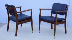 1960s Walnut Armchairs With Blue Leather Upholstery - 4133736