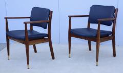 1960s Walnut Armchairs With Blue Leather Upholstery - 4133738