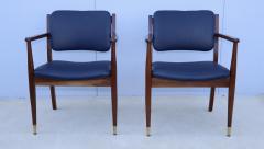 1960s Walnut Armchairs With Blue Leather Upholstery - 4133739