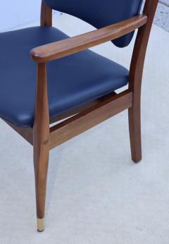 1960s Walnut Armchairs With Blue Leather Upholstery - 4133740