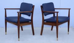 1960s Walnut Armchairs With Blue Leather Upholstery - 4133741