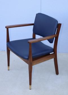 1960s Walnut Armchairs With Blue Leather Upholstery - 4133742