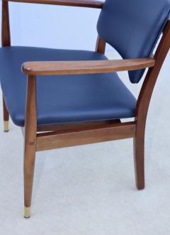 1960s Walnut Armchairs With Blue Leather Upholstery - 4133746