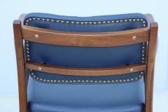 1960s Walnut Armchairs With Blue Leather Upholstery - 4133747
