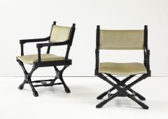 1960s X Base Black Lacquer Director Chairs In Mohair Upholstery  - 4228049
