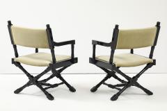 1960s X Base Black Lacquer Director Chairs In Mohair Upholstery  - 4228050