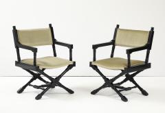 1960s X Base Black Lacquer Director Chairs In Mohair Upholstery  - 4228052