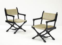 1960s X Base Black Lacquer Director Chairs In Mohair Upholstery  - 4228055