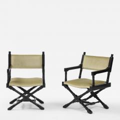 1960s X Base Black Lacquer Director Chairs In Mohair Upholstery  - 4229925