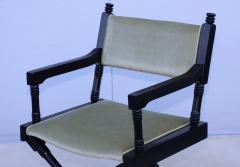 1960s X Base Black Lacquer Director Chairs With Mohair Upholstery - 3573377