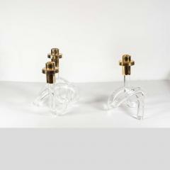 1960s candlestick Pretzel lucite and brass - 4092117