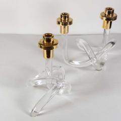 1960s candlestick Pretzel lucite and brass - 4092121