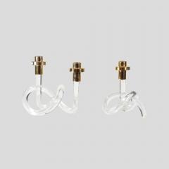 1960s candlestick Pretzel lucite and brass - 4092278