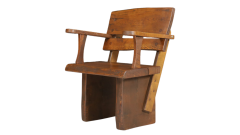 1960s sculptural French Brutalist oakwood armchair - 2972921