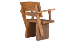 1960s sculptural French Brutalist oakwood armchair - 2972922