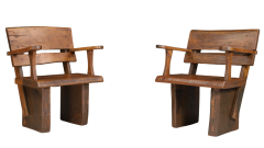 1960s sculptural French Brutalist oakwood armchair - 2972923