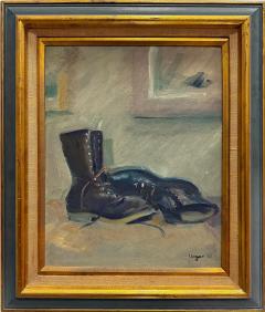 1963 Oil Painting on Board of a pair of Boots Signed Unger - 4522946