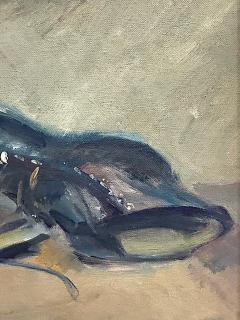 1963 Oil Painting on Board of a pair of Boots Signed Unger - 4522957