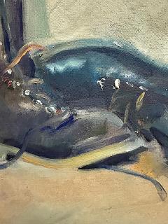 1963 Oil Painting on Board of a pair of Boots Signed Unger - 4522962