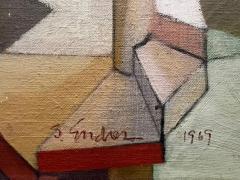 1969 Endres Surrealist Architectural Oil Painting on Canvas Signed New Framing - 4097090