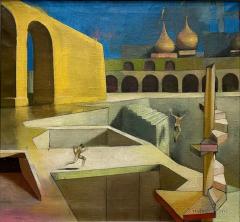 1969 Endres Surrealist Architectural Oil Painting on Canvas Signed New Framing - 4097093
