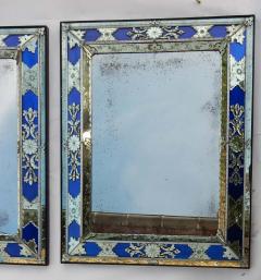 1970 1980 Pair of Louis XIV Style Venice Mirrors with Blue Glass Ornaments - 2336329