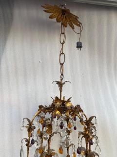 1970 Italian Lantern in Golden Iron with Colored Glass Pendants - 2534264