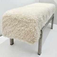 1970 Italian Vintage White Himalayan Faux Fur Steel Bed Stool Bench 2 available - 3743919