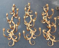 1970 Two Pairs of Wall Lamps Gilded Flowers and Foliage Iron Two Bulbs - 2446463