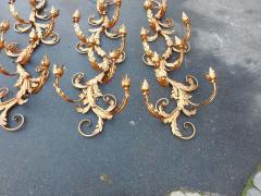 1970 Two Pairs of Wall Lamps Gilded Flowers and Foliage Iron Two Bulbs - 2446467