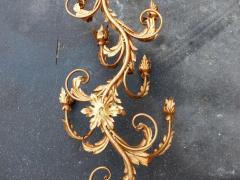 1970 Two Pairs of Wall Lamps Gilded Flowers and Foliage Iron Two Bulbs - 2446484