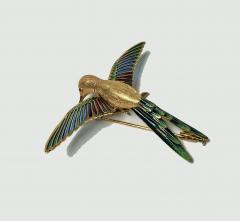 1970 s 18K Enamel Humming Bird Brooch  - 1167733