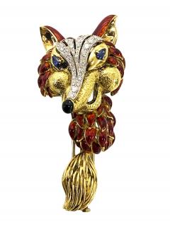 1970 s Fox brooch 18K Diamonds Sapphires Enamel Spritzer Fuhrmann - 4039602