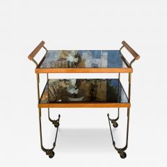 1970 s Italian Walnut Venetian Mirrored Cocktail Cart Dry Bar - 4523825