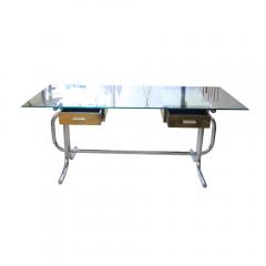1970S GLASS TOP ON TUBULAR METAL FRAME WITH BRASS ITALIAN DESK - 1923895