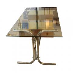 1970S GLASS TOP ON TUBULAR METAL FRAME WITH BRASS ITALIAN DESK - 1923896