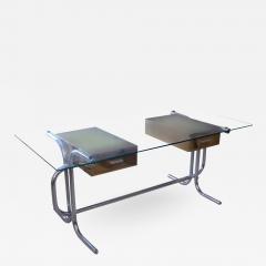 1970S GLASS TOP ON TUBULAR METAL FRAME WITH BRASS ITALIAN DESK - 1926759