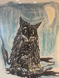 1970S SIGNED OWL AND MOON LITHOGRAPH - 1531049