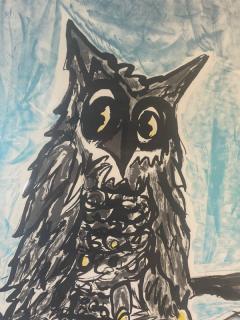 1970S SIGNED OWL AND MOON LITHOGRAPH - 1531052