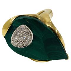 1970s 18ct Malachite Diamond Ring possibly English - 3437330