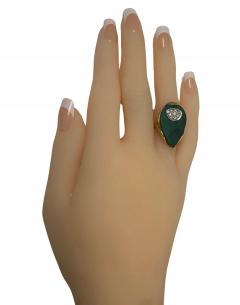 1970s 18ct Malachite Diamond Ring possibly English - 3437336