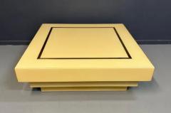 1970s Acrylic Stepped Cream Colored Coffee Table with Brass Ribbon Inlay - 3245044