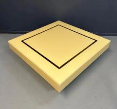 1970s Acrylic Stepped Cream Colored Coffee Table with Brass Ribbon Inlay - 3245067