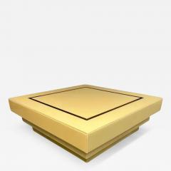 1970s Acrylic Stepped Cream Colored Coffee Table with Brass Ribbon Inlay - 3251540