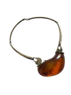1970s Amber and silver necklace - 4720905