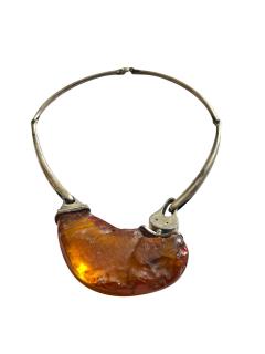 1970s Amber and silver necklace - 4720909
